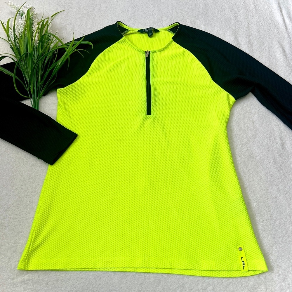 Lauren Ralph Lauren Neon Quarter Zip Long Sleeve Top - Large